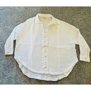 Cato Women’s Plus Size Portofino Peasant Blouse – White Button Down 18/20